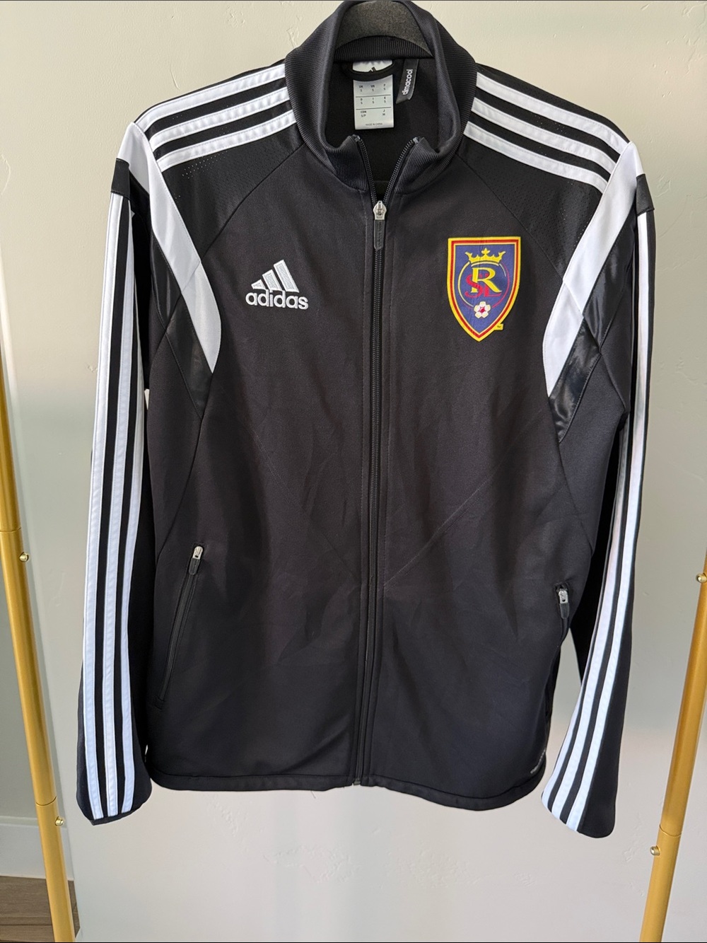 adidas Real Salt Lake Soccer Black Performance Track Jacket w Crest. Men’s Small